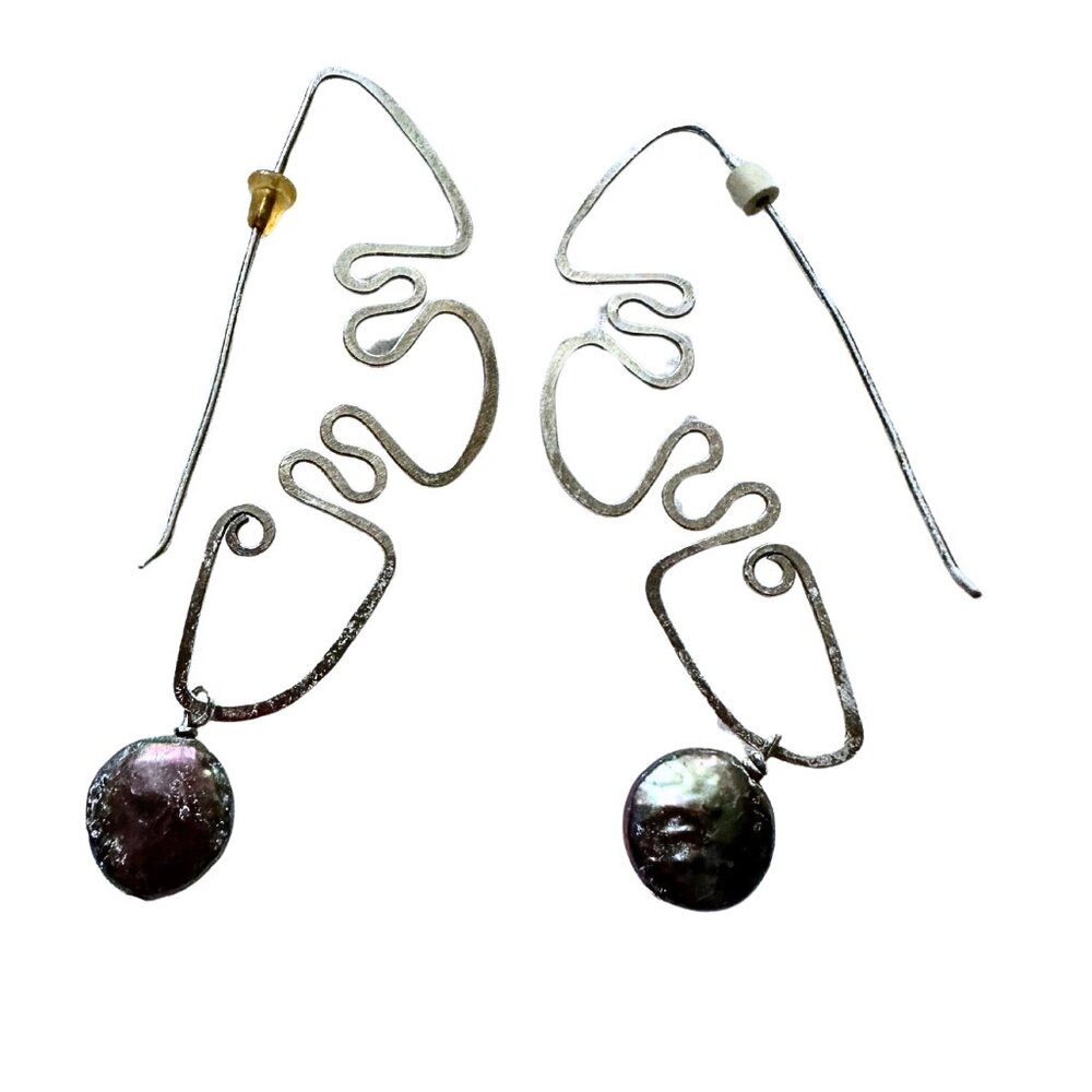 Ethereal Elegance: Abstract Silver Pearl Earrings